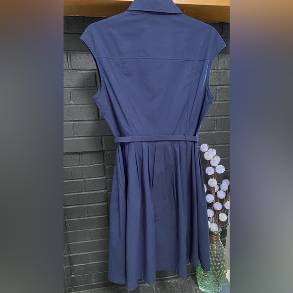 LIZ CLAIBORNE Navy Blue Sleeveless A Line Dress with Belt - Picture 5 of 10